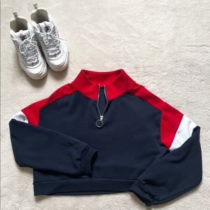 Red White & Blue Cropped Shirt